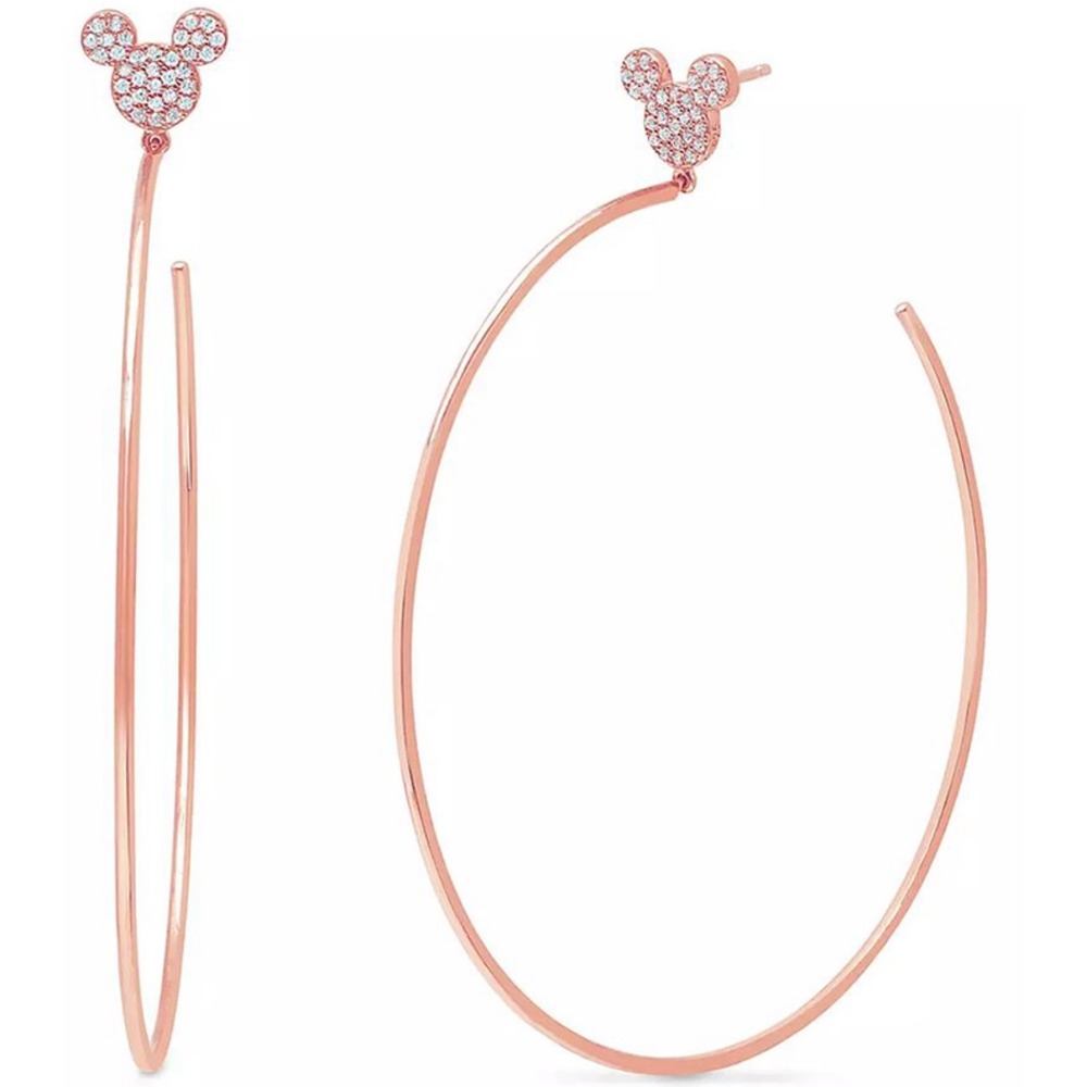 Disney Crislu Mickey Mouse Rose Gold Tone Pave‎ Crystal Large Hoop Earrings